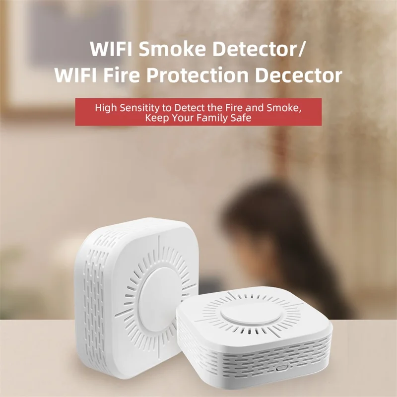 Tuya Smart Wifi Smoke Detector,Safe Security Smoke Alarm Sensor,Fire Protection,No Hub Need,Remote Control by Alexa Google Home