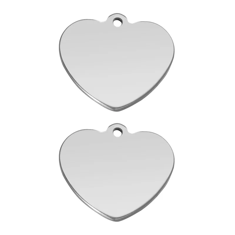 25mm-35mm Heart Shape Stainless Steel Charm Pendants Smooth Blank Tags  For Jewellery Making Support Logo Engraving GTAG06