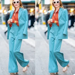 Fashion Elegant Women 2 Pieces Suits Metro Loose Blazer Wide Leg Pants Vintage Smart Casual Custom Made Jacket