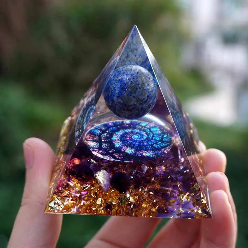 lapis lazuli Orgonite Energy Pyramid swirl Copper Wire Energy Yoga Generator Orgone Meditation Chakra Stones Resin Jewelry