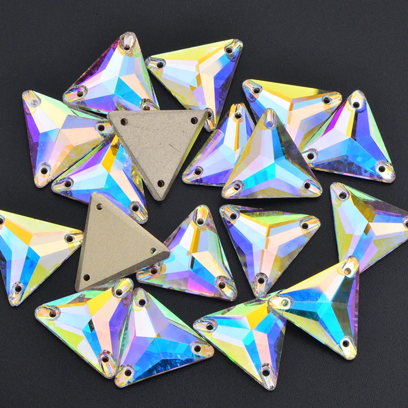 JUNAO 12mm 16mm 22mm Sewing Clear AB Triangle Glass Rhinestones Flatback Fancy Strass Diamond Sewn Crystal Stone for Crafts