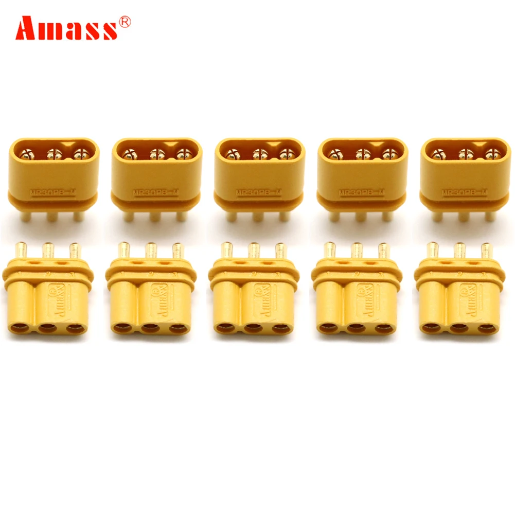 Amass – connecteur femelle/mâle en laiton plaqué or, prise pour PCB, 3 cœurs, version MR30-FB MR30-MB RC, batterie Lipo, MR30PB 30A-40A