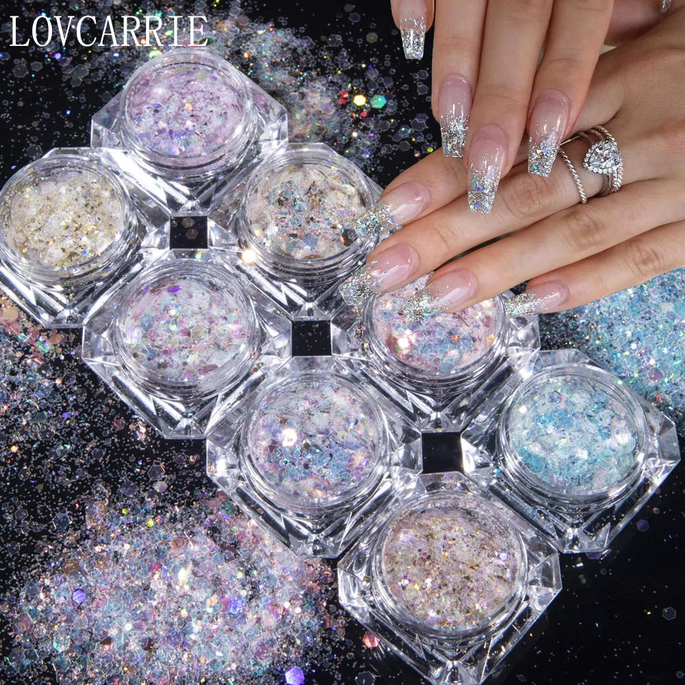 1 Jar Mix Nail Art Glitter Sequins Powder Holographic Flakes Laser Shiny Pigment Manicure Nails Accessories Paillette Tools 2g