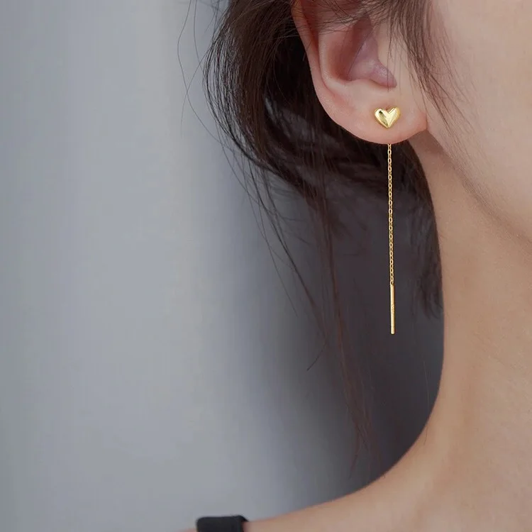 316L Stainless Steel Simple Titanium Steel Ear Line Female Temperament Long Peach Heart Earrings Love Earrings No Fade