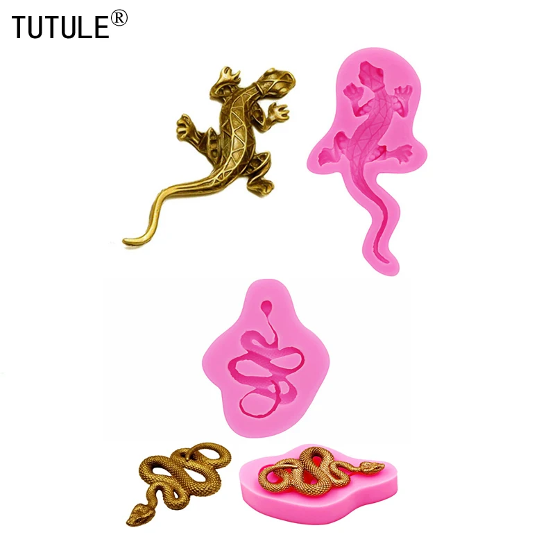 gecko Lizard Flexible Mold Snake Keychain Silicone Mold Polymer Clays Resin earrings Fondant Chocolate Gum Paste Food Safe Mold