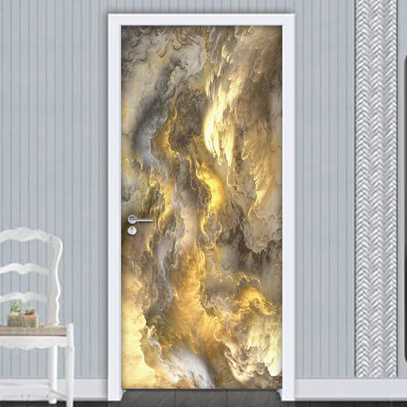 Abstract 3D Art PVC Self-adhesive Door Sticker Mural Wallpaper Wall Decals Living Room Bedroom Door Decoration Poster Wall Paper