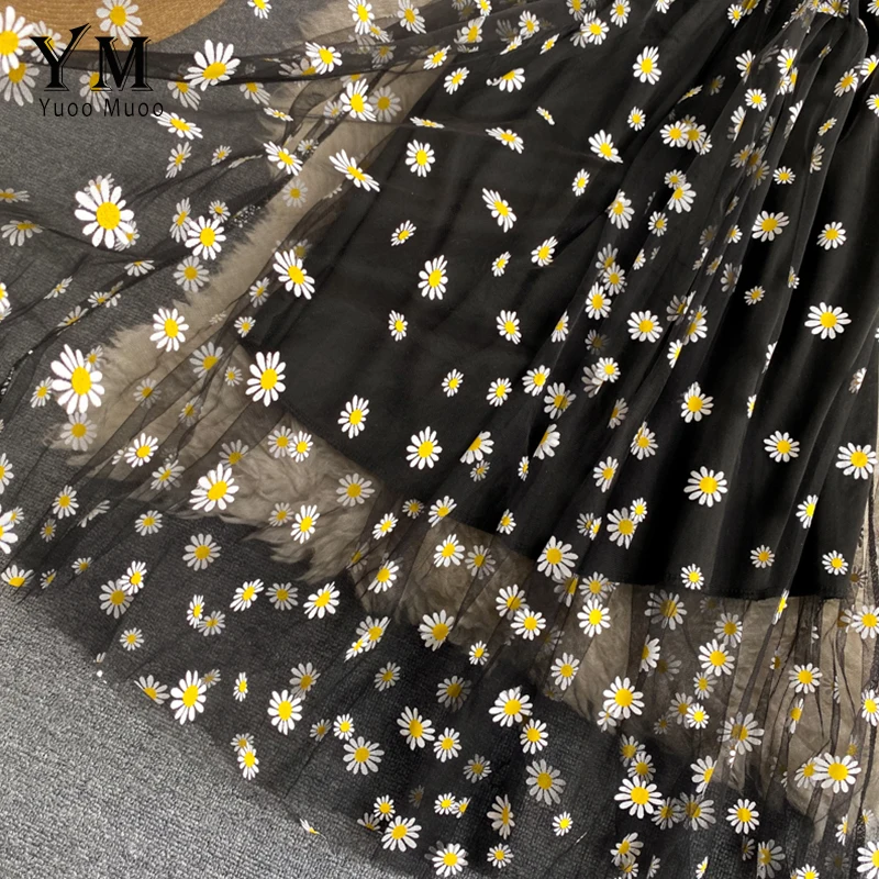 YuooMuoo Vestido de fiesta coreano con estampado de margaritas en malla, dos capas, tirantes finos, para vacaciones de verano, midi, playa 5