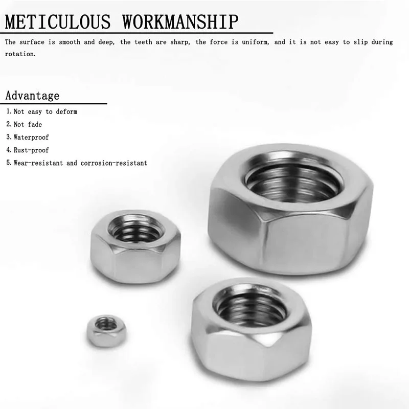 Hexagon Nut Set  968 Pcs M1 M1.2 M1.4 M1.6 M2 M2.5 M3 M3.5 M4 M5 M6 M8 M10 M12 M14 Nuts304 Stainless Steel DIN934 Assortment Kit