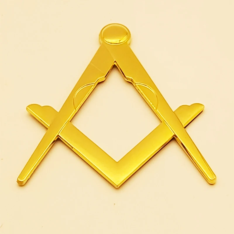 Masonic Master Mason Square & Compass Cut Out Car Auto Emblem Gold Metal