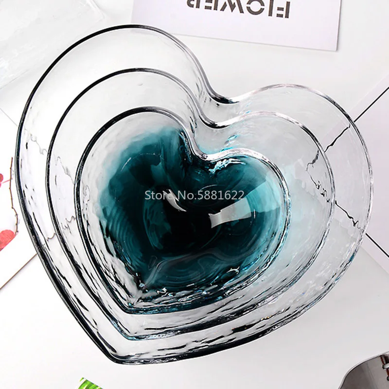Fruit Salad Transparent Heart Shaped Crystal Glass Bowl Colorful Dessert Bowl P7Ding