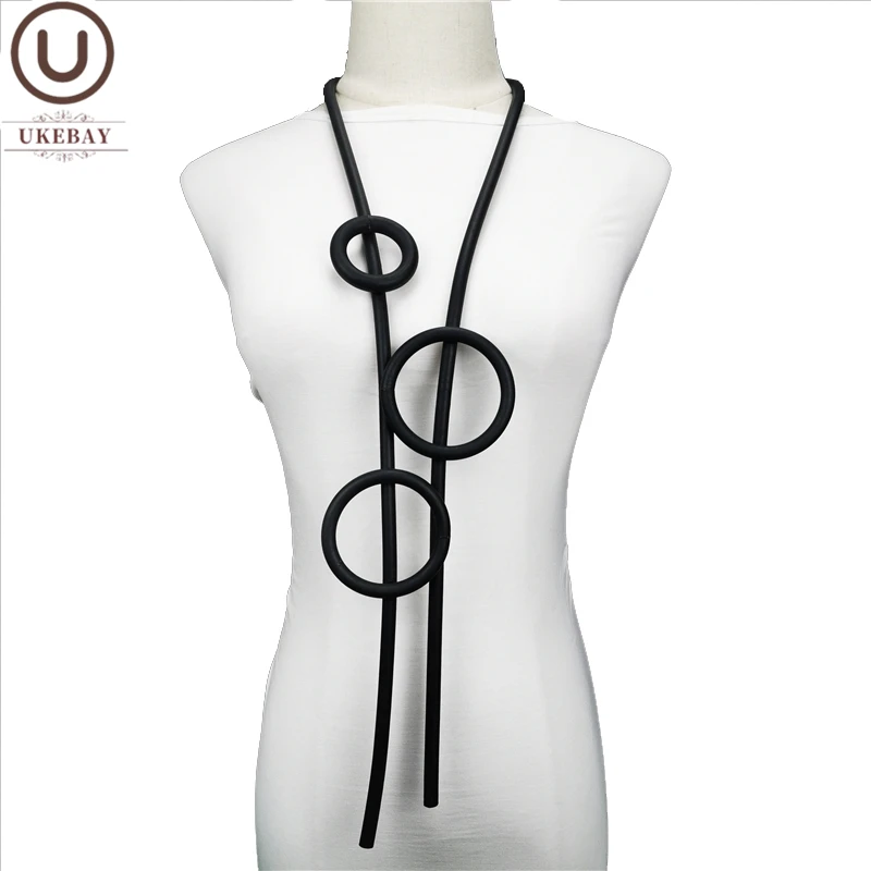 

UKEBAY New Round Circle Pendant Necklaces For Women Long Necklace Handmade Rubber Elasticity Chains Leather Jewelry Wholesale
