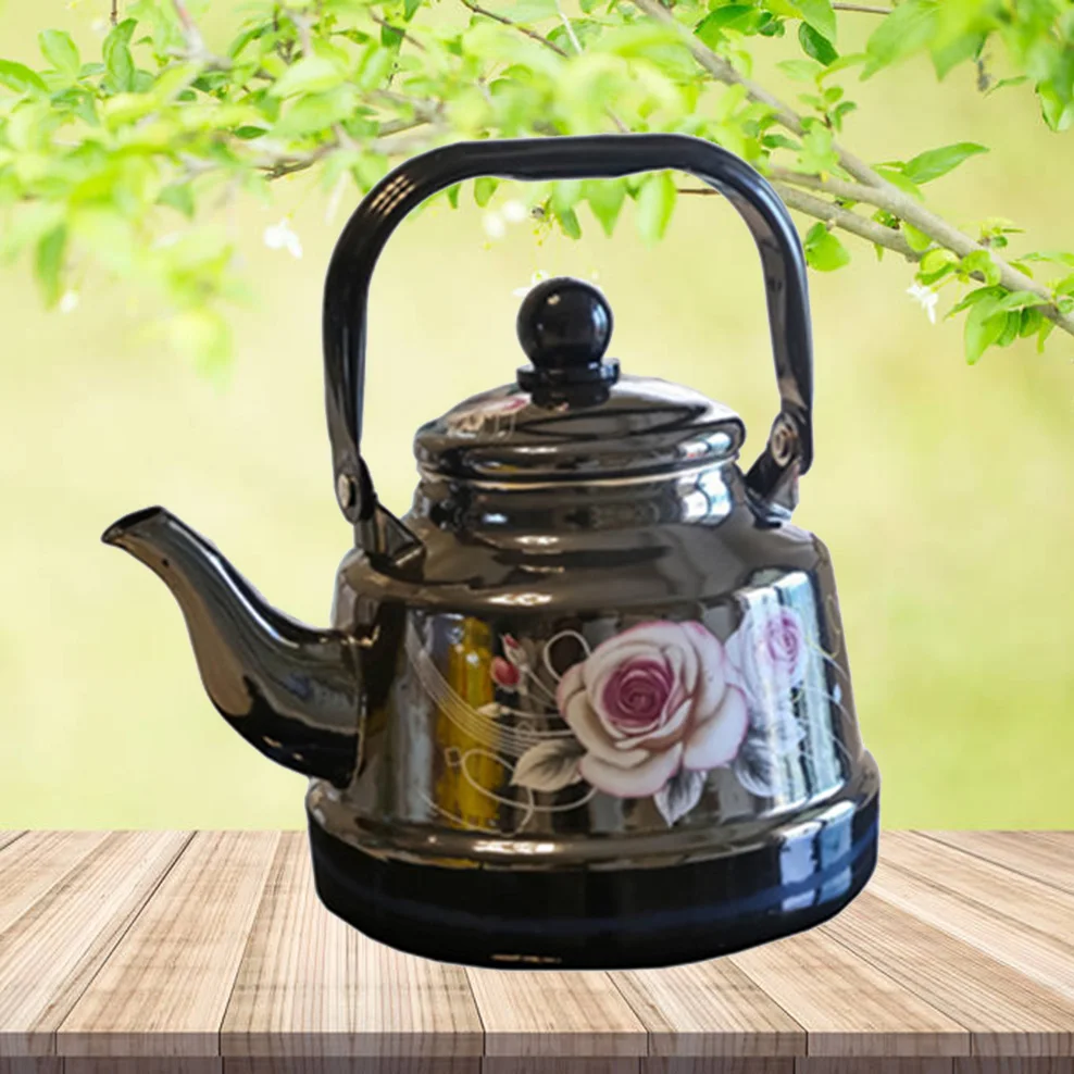 1.7L Enamel Boiling Kettle, Black Porcelain Enameled Flat-Bottomed Pot, Ancient Bell Teapot For Induction Cooker Boil Water Pot