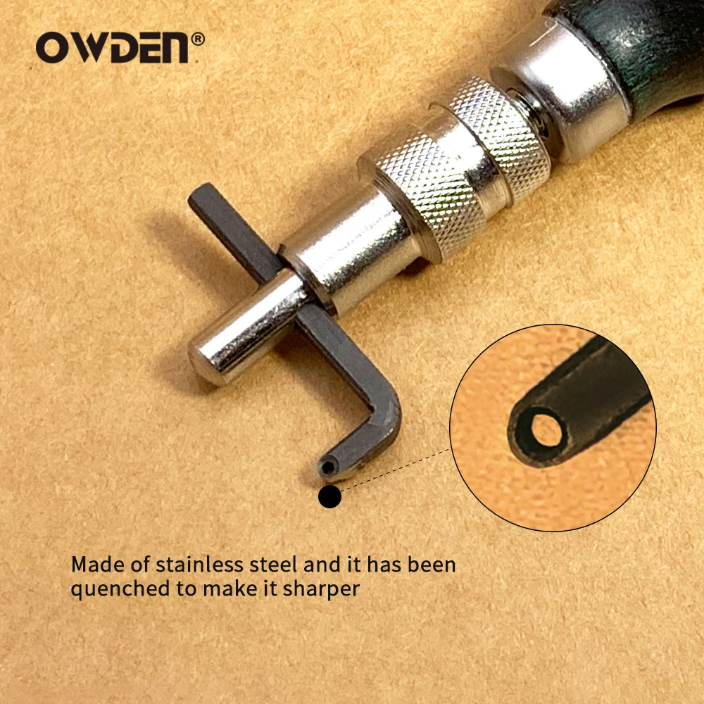 OWDEN Adjustable Leather Edge Grooving Tool 1.5mm Sharp Steel Tips Wood Handle Leather Groover