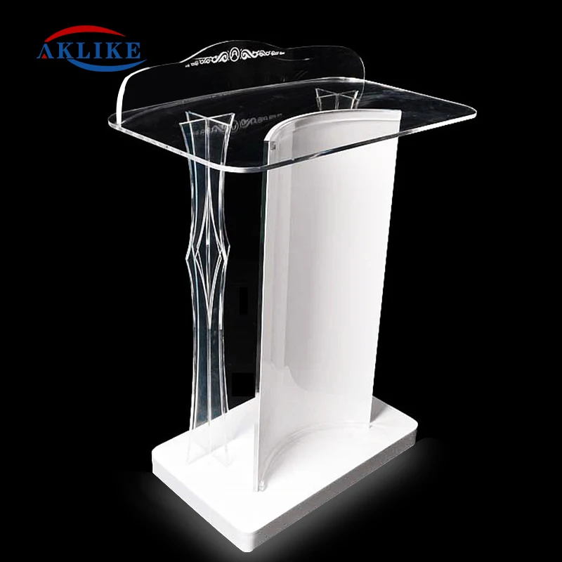 Church Podium Teaching Lectern Modern Design Pulpit Acrylic Reception Desk Cross Oath Pulpit Concert Standing Dais Custom Logo