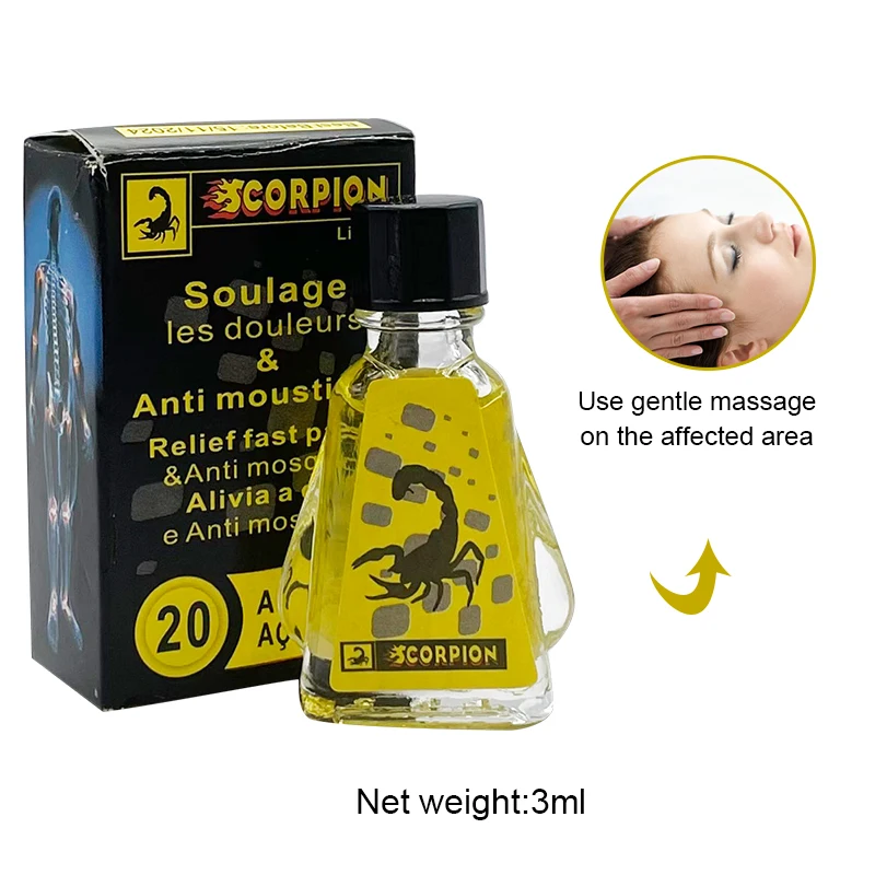 Scorpion wind oil relieves colds, headaches, toothaches, phlegm coughs, floods, abdominal pain, diarrhea, itching and swelling