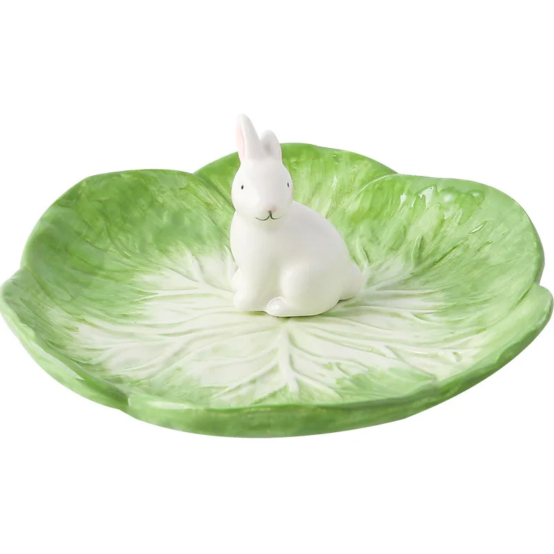 Ceramic Children\'s Tableware Rabbit Cabbage Bowl Cartoon Animal Tableware Fruit Salad Dessert Bowl Kitchen Dinnerware Sets