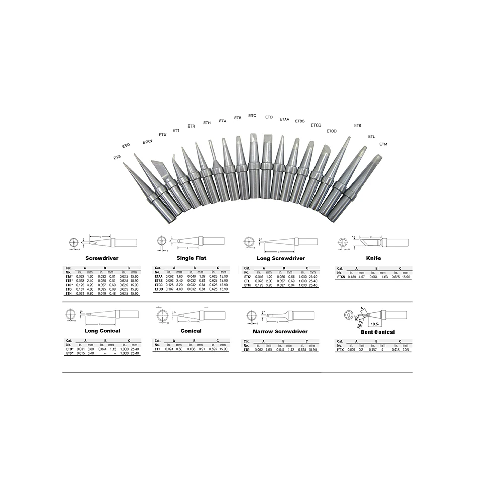 Punta de soldadura de repuesto, accesorio con mango de hierro, compatible con WELLER west51, west51, WE1010NA, WE1010, WE1010EU, WTL1000S-0, PES51, PES50, LR21, LR20, 18 piezas