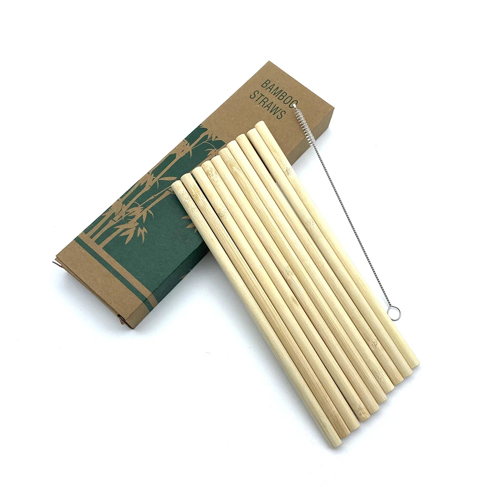 Reusable Drinking Straw 10PCS Bamboo Straw Set High Quality Eco-Friendly  Straw With Cleaner Brush Bar Party Accessory