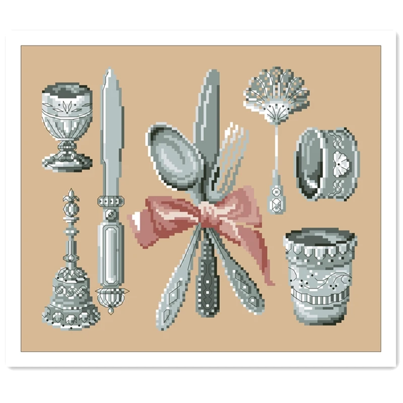 Cutlery on the table cross stitch package 18ct 14ct 11ct flaxen linen cotton thread embroidery DIY handmade needlework