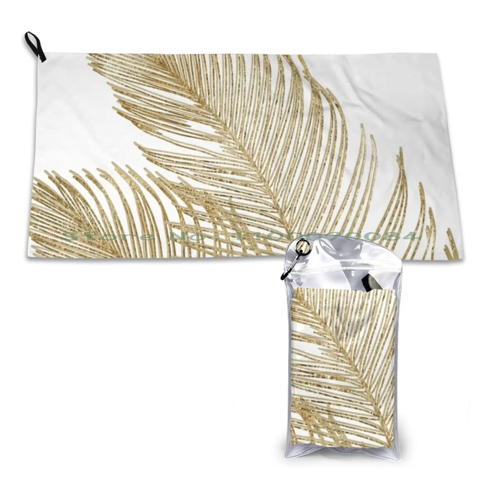 Palm Leaves Finesse Line Art With Gold Foil #2 #minimal #decor #art Quick Dry Towel Gym Sports Bath Portable Modern Minimal