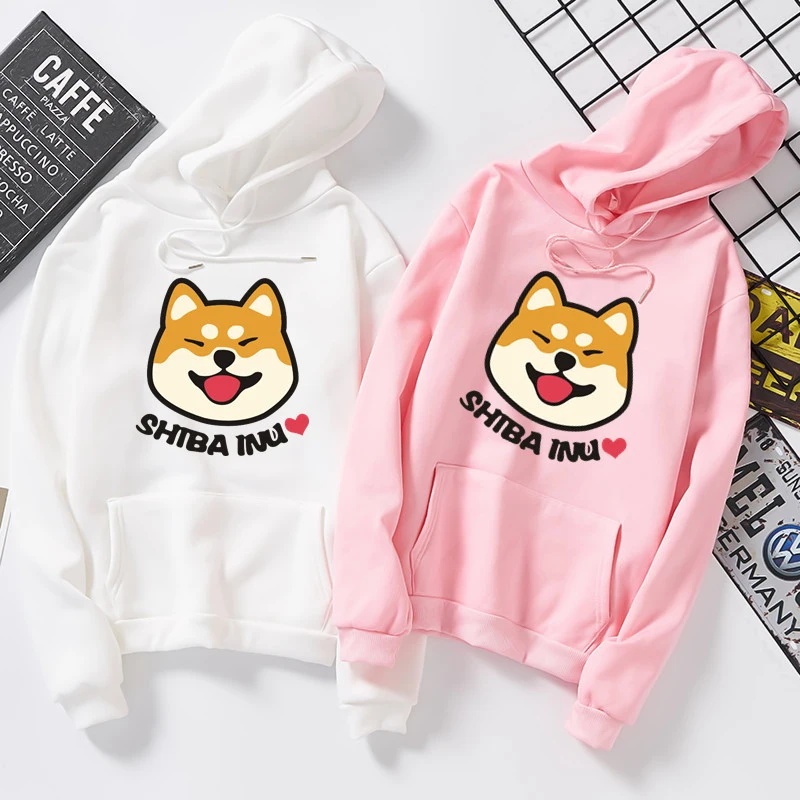 ผู้หญิง Harajuku Hoodies Plus ฤดูใบไม้ร่วงกำมะหยี่น่ารักอะนิเมะญี่ปุ่น Shiba Innu นักเรียน Kpop Sweatshirt Moletom Sudadera Mujer