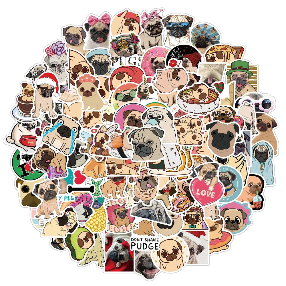 10/30/50PCS Cute Animal Pug Graffiti Waterproof Sticker Suitcase Notebook Refrigerator Skateboard Stationery Box HelmetWholesale