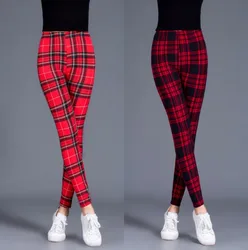 Mallas elásticas de cintura alta para mujer, Leggings con estampado a cuadros, pantalones deportivos transpirables con realce