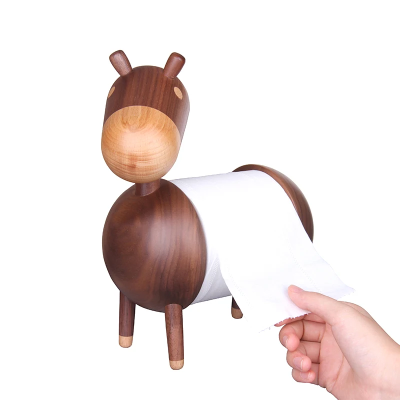 

Donkey-roll paper towel rack solid wood Nordic creative living room decoration wood workshop