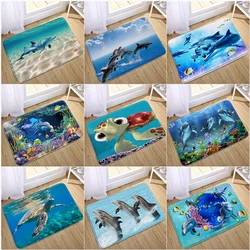 Dolphin Sea Turtle Bath Mats Bathroom Decoration Non-Slip Rugs Entrance Door Mat Ocean Animal Underwater World Doormat Carpet