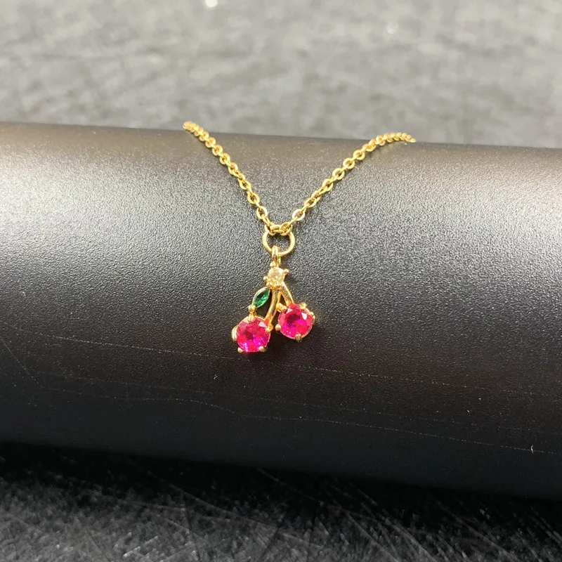 

Trendy Metal Zircon Red Cherry Pendant Charm Chain Vintage Delicious Fruits Clavicle Necklace Jewelry Accessories Gifts