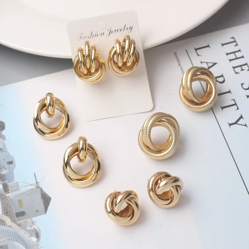 Rock Twisted Stud Earrings for Women European Statement Smooth Metal Knot Earring Minimalist Party Jewelry Wholesale Girl Gift