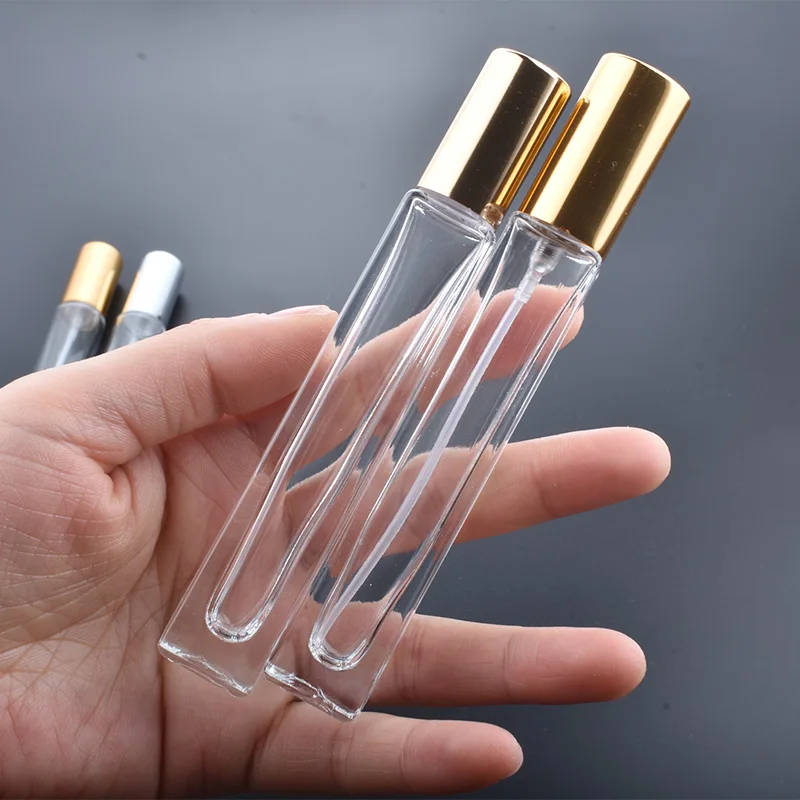 10pcs/lot 10ml Transparent Glass Eye Essential Oil Roll On Vials Metal Roller Ball Perfume Aromatherapy Square Glass Bottle