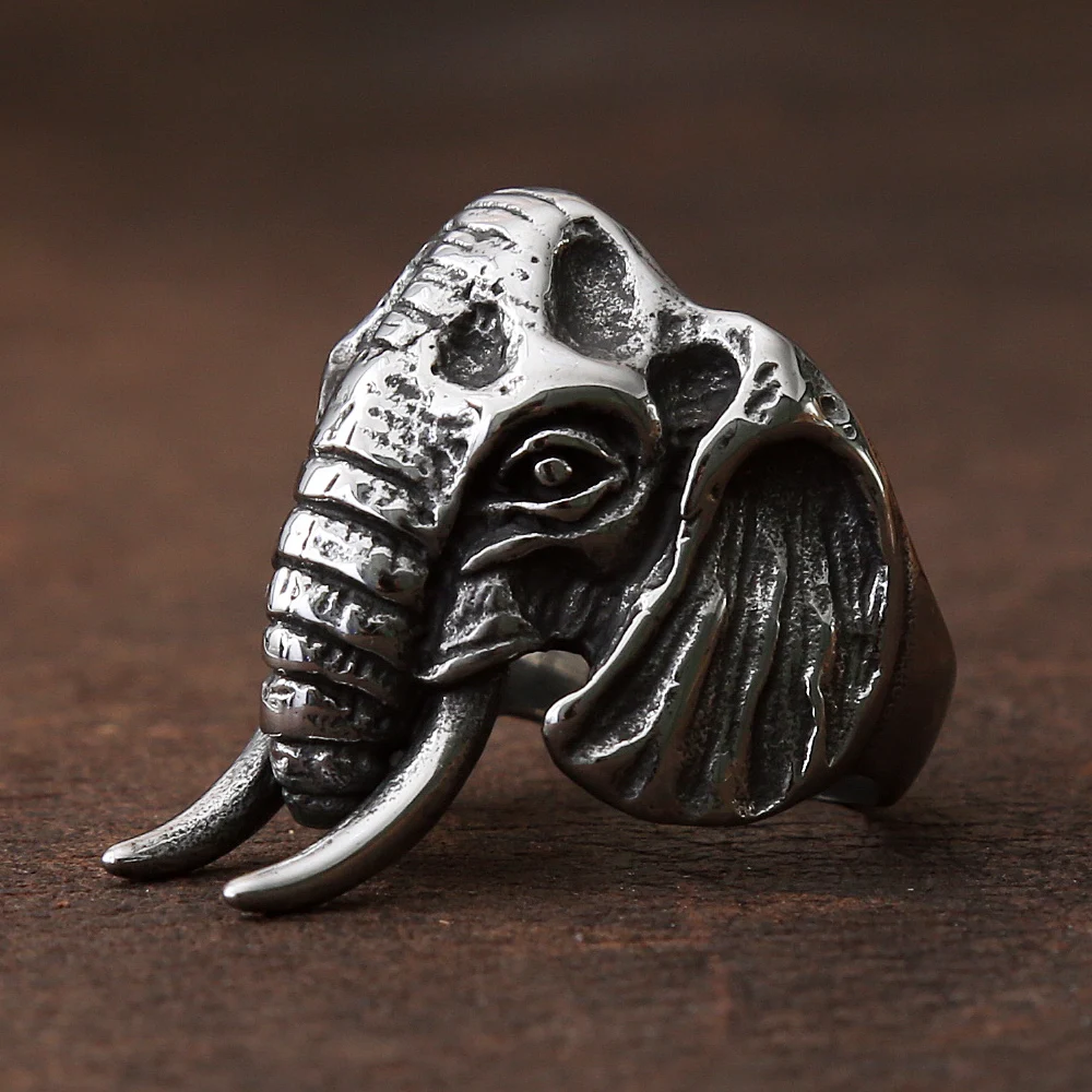 Unique Elephant Rings For Men Stainless Steel Biker Men's Ring Animal Elephant Head Ring Punk Fashion Jewelry Gift