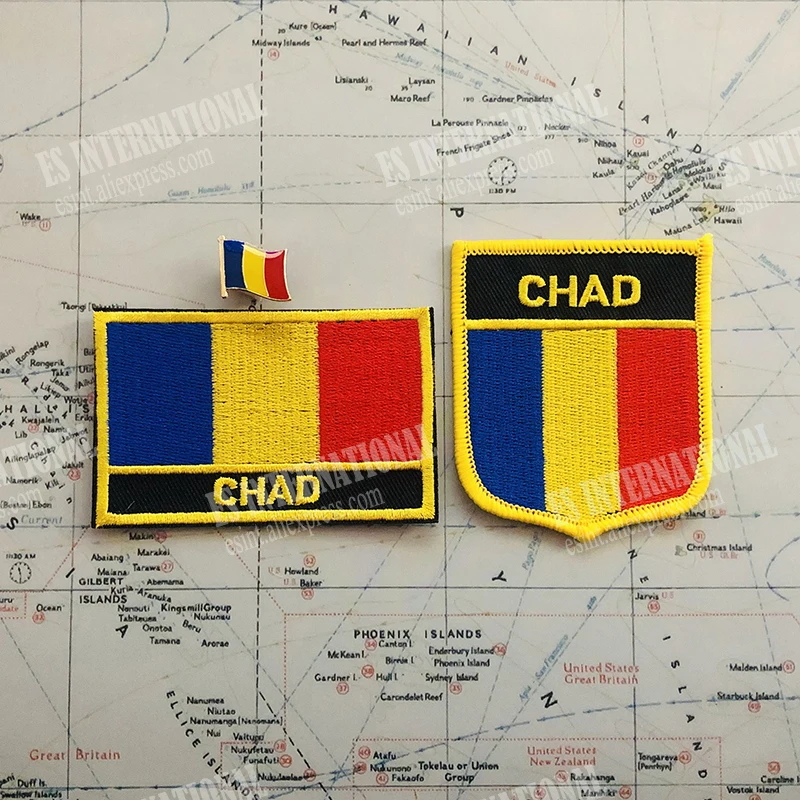 CHAD National Flag Embroidery Patches Badge Shield And Square Shape Pin  One Set  On The Cloth Armband   Backpack  Decoration