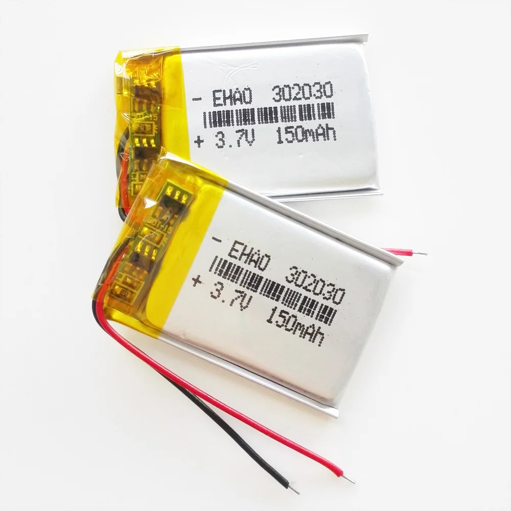 2 PCS 3.7V 150mAh Lithium Polymer LiPo Rechargeable Battery 302030 For Mp3 GPS PSP Bluetooth GPS DVD Vedio Pen Headphone