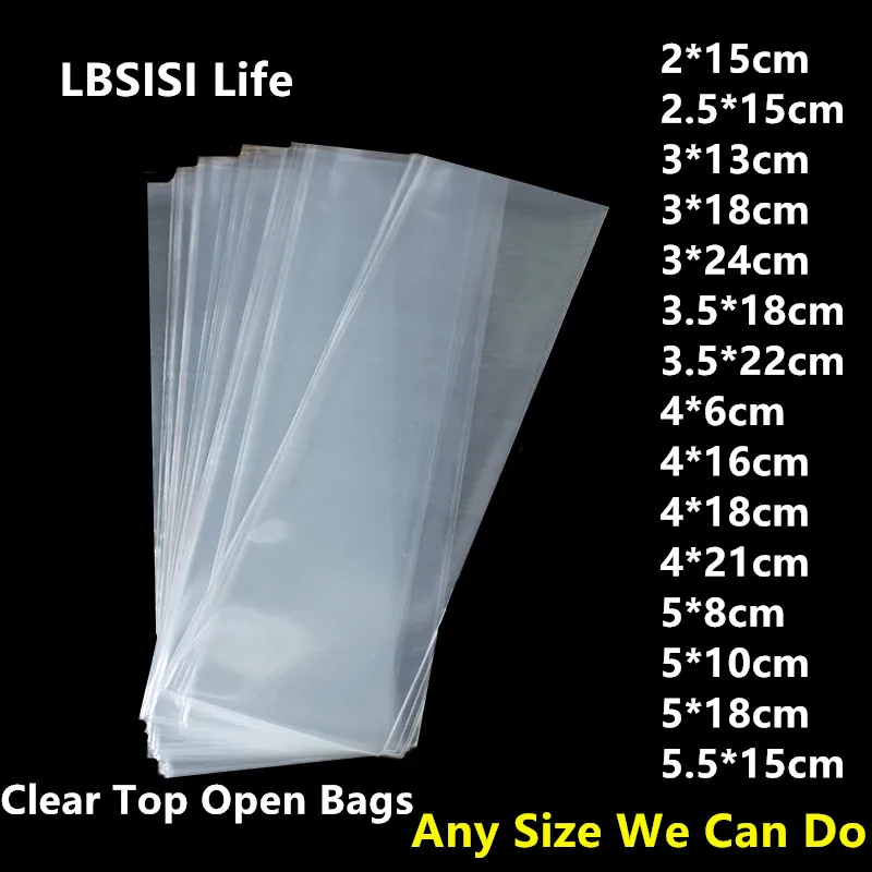 

LBSISI Life 200pcs Small Long Transparent Plastic Bag Clear Top Open Food OPP Bags Lollipop Pen Gift Cookie Packaging Packing