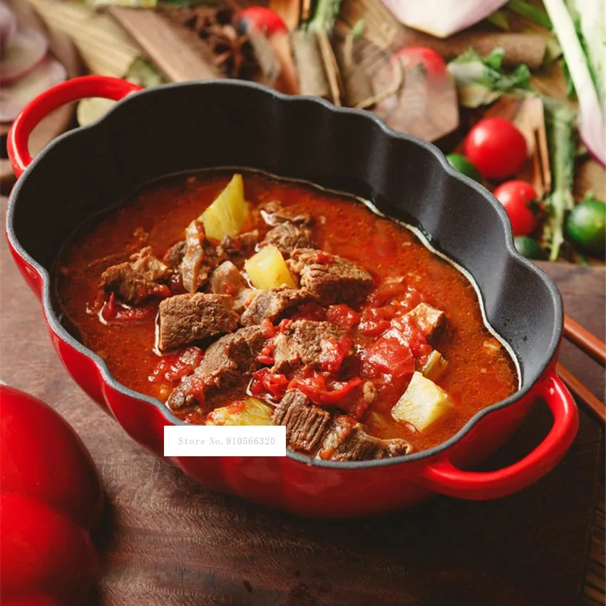 

Enamel Cooking Stew Soup Pot Thickened Flat Base Saucepan Induction Cooker BCA20B Household Tomato Shape Cast Iron 27cm