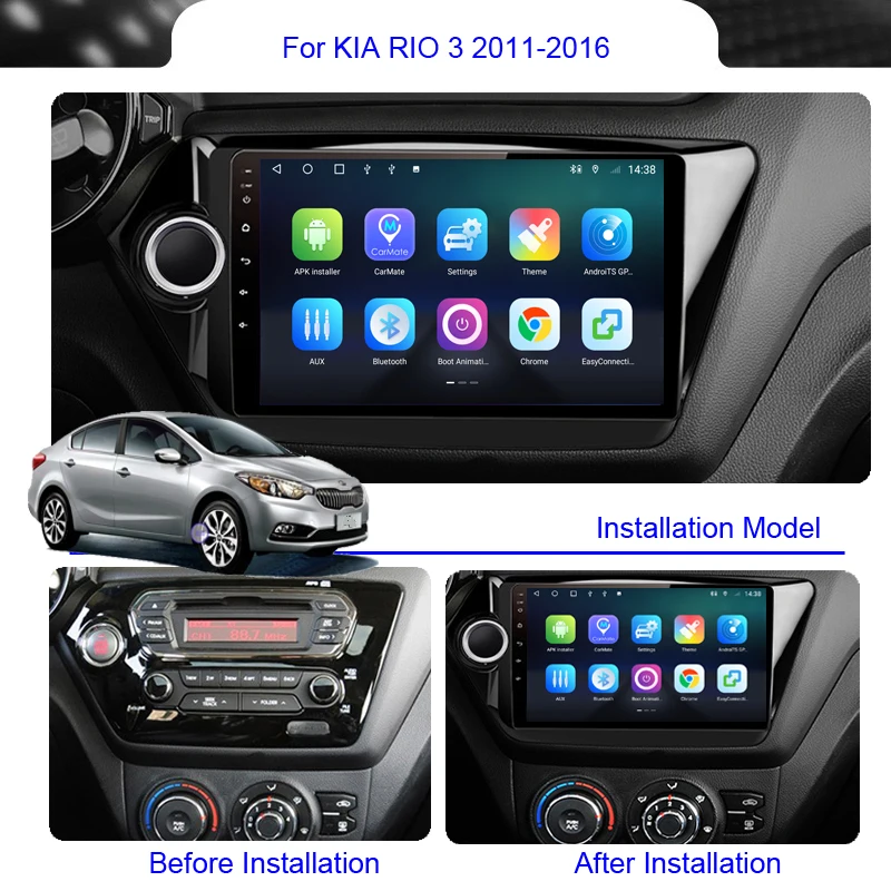 Roadwise 8+256 Android 12 Car Radio Multimedia For Kia RIO 3 2011 - 2014 2015 2016 Carplay 4G Wifi GPS DVD 2DIN DSP BT Autoradio