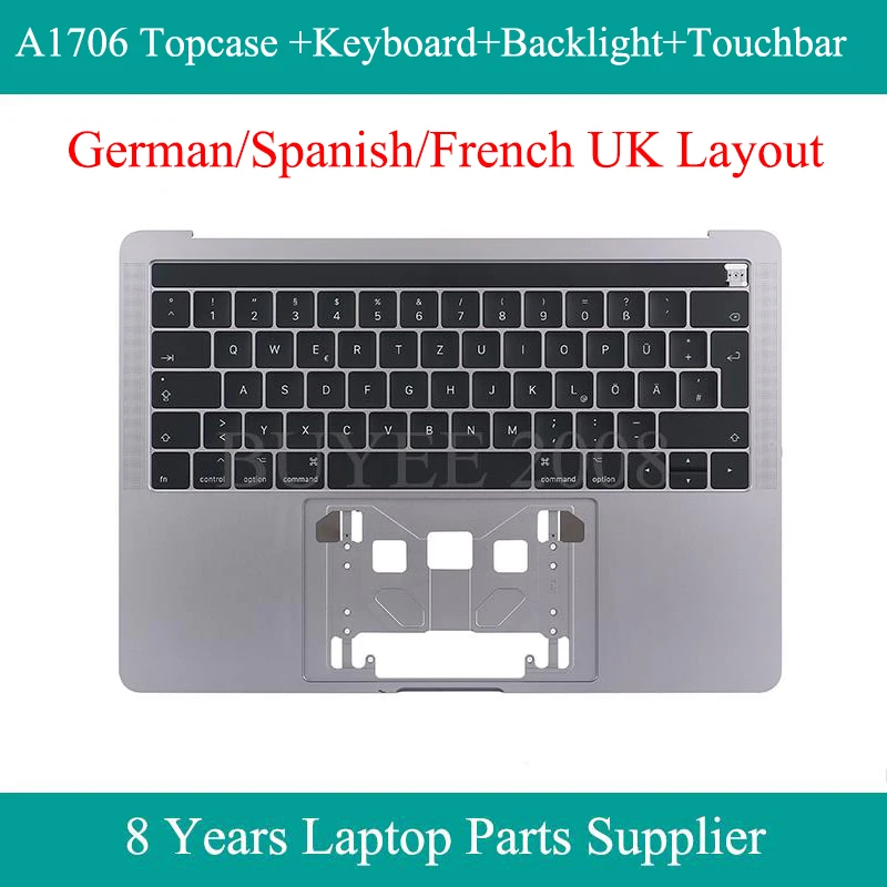 Genuine Laptop A1706 Top Cases For Macbook Pro German Spanish French GE SP FR A1706 Azerty Keyboard Backlight Topcase Touchbar