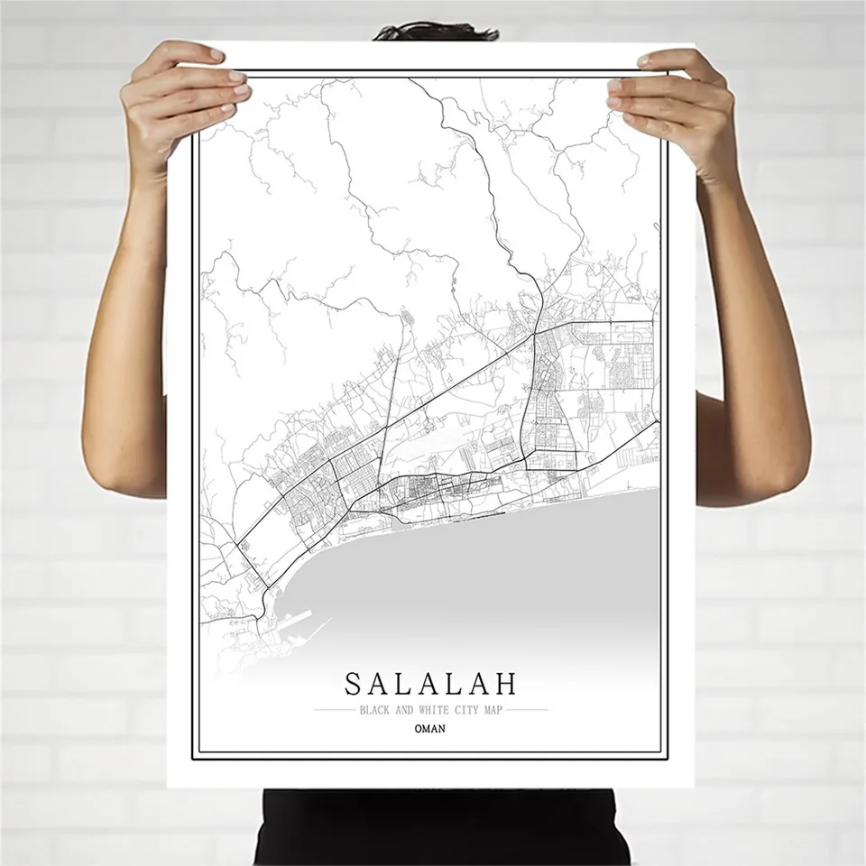 Oman Black and White City Map Poster Nordic Living Room Muscat Salalah Nizwa Wall Art  Home Decor Canvas Painting Creative gift