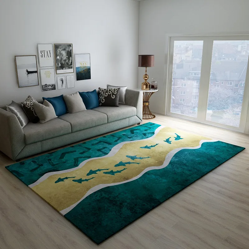 

Green Yellow Nordic Carpet Living Room Modern Home Concise Sofa Coffee Table Mat Bedroom Decoration Carpet Non-slip Kid Room Rug