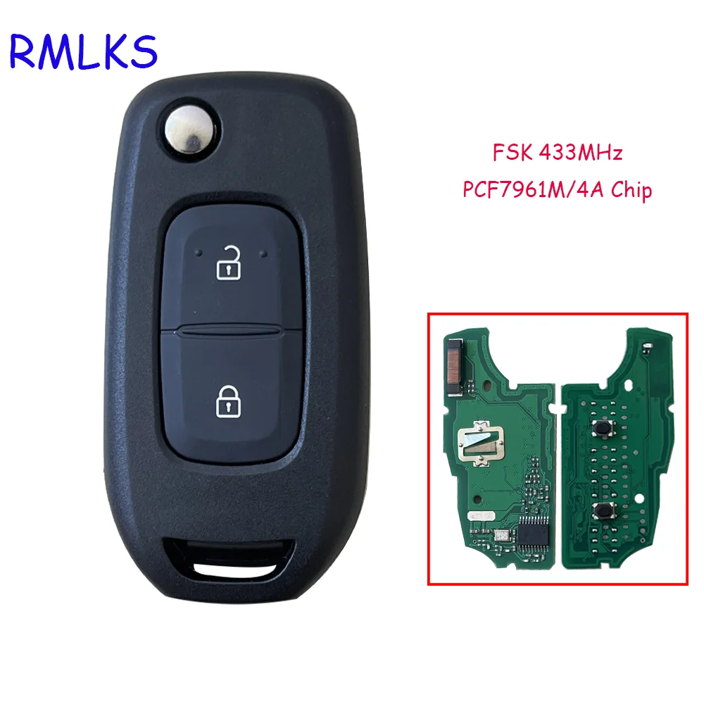 

FSK 433MHz PCF7961M 4A Chip Flip Remote Key 2 Button Fob for Renault Dacia Logan 2 Logan II 2018 2019 2020