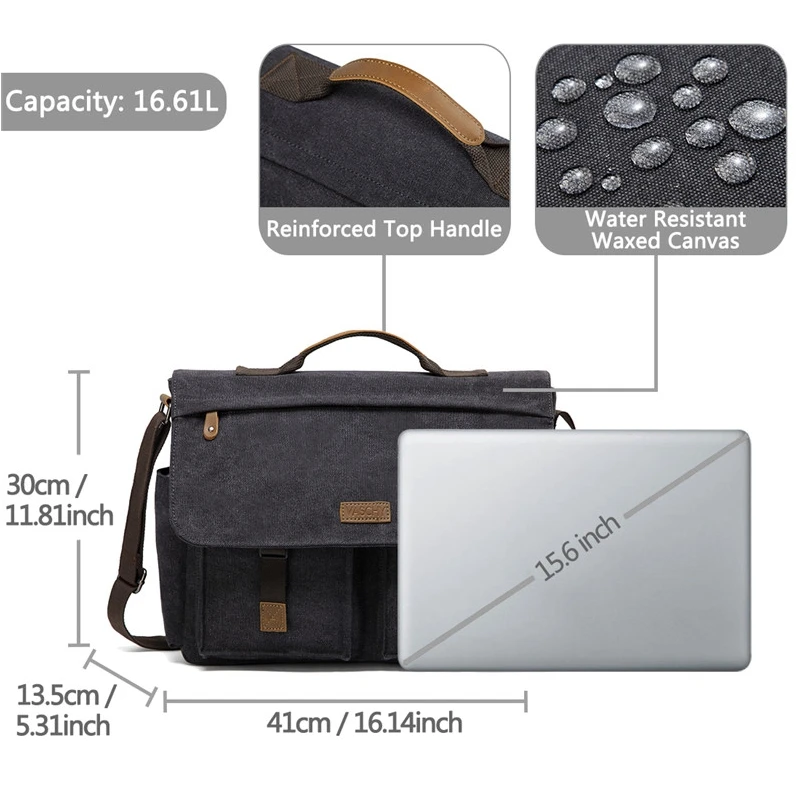 VASCHY-bandolera de lona encerada para hombre y mujer, bolso de hombro acolchado, resistente al agua, Estilo Vintage, para ordenador portátil de