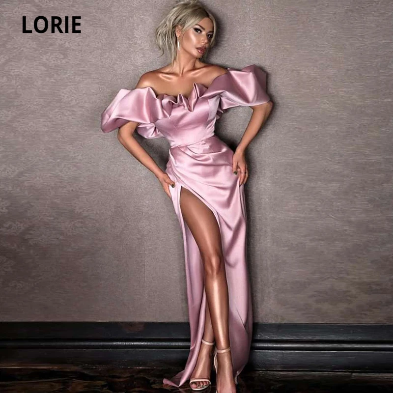 LORIE Arabisch Abendkleider 2021 Off Schulter High Side Split Mode Meerjungfrau Rosa Abendkleid Lange Dubai Promi Party Kleid