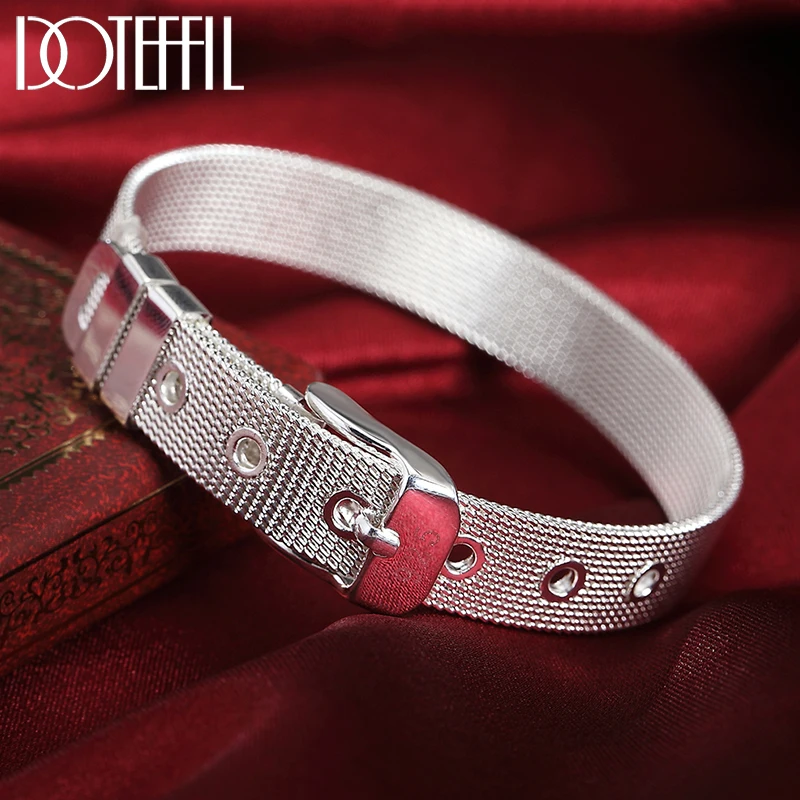 

DOTEFFIL 925 Sterling Silver 14mm Watchband Bracelet For Women Man Wedding Engagement Party Fashion Jewelry