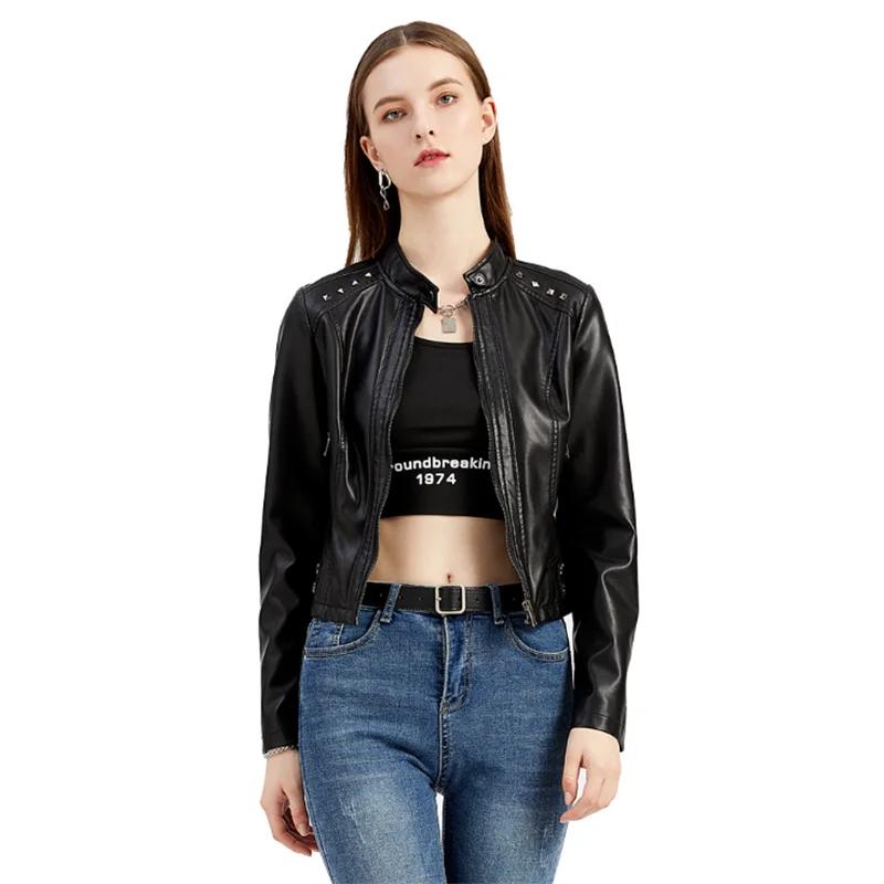 Women's Moto Biker Zipper Jacket 2021 Motorcycle Leather Jacket Black Apricot Red Coat Autumn Spring Veste Femme Chaqueta Mujer