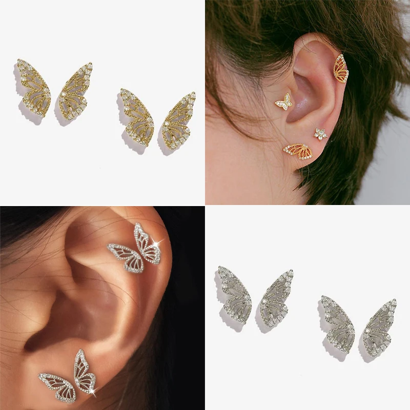 CRMYA Dainty Cubic Zirconia Crystal Gold Plated Butterfly Wing Stud Earrings Fashion Jewelry