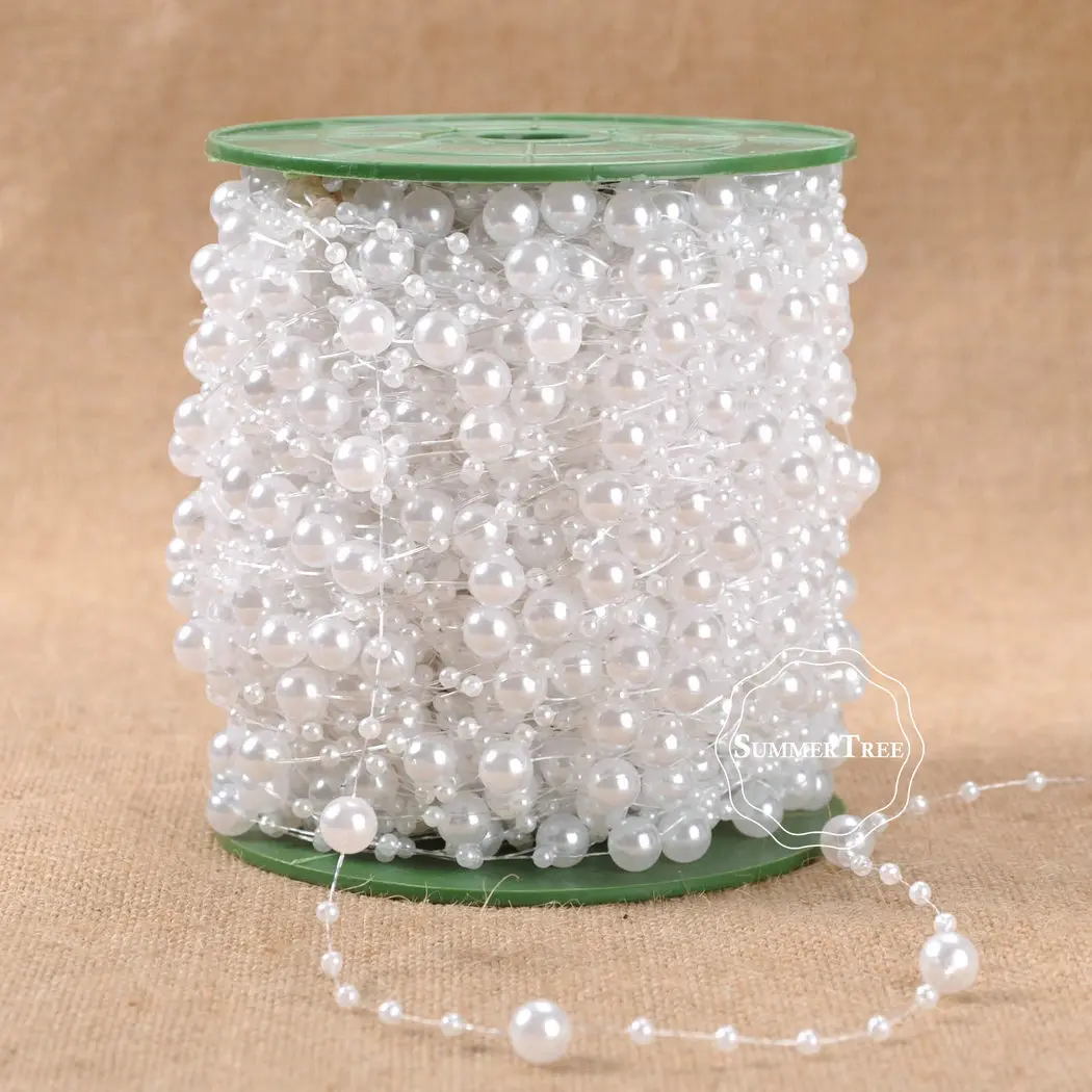 5 Meters Fishing Line Artificial Pearls Beads Chain Garland Flowers Wedding Party DIY Craft Decor Ivory White Pink Light blue