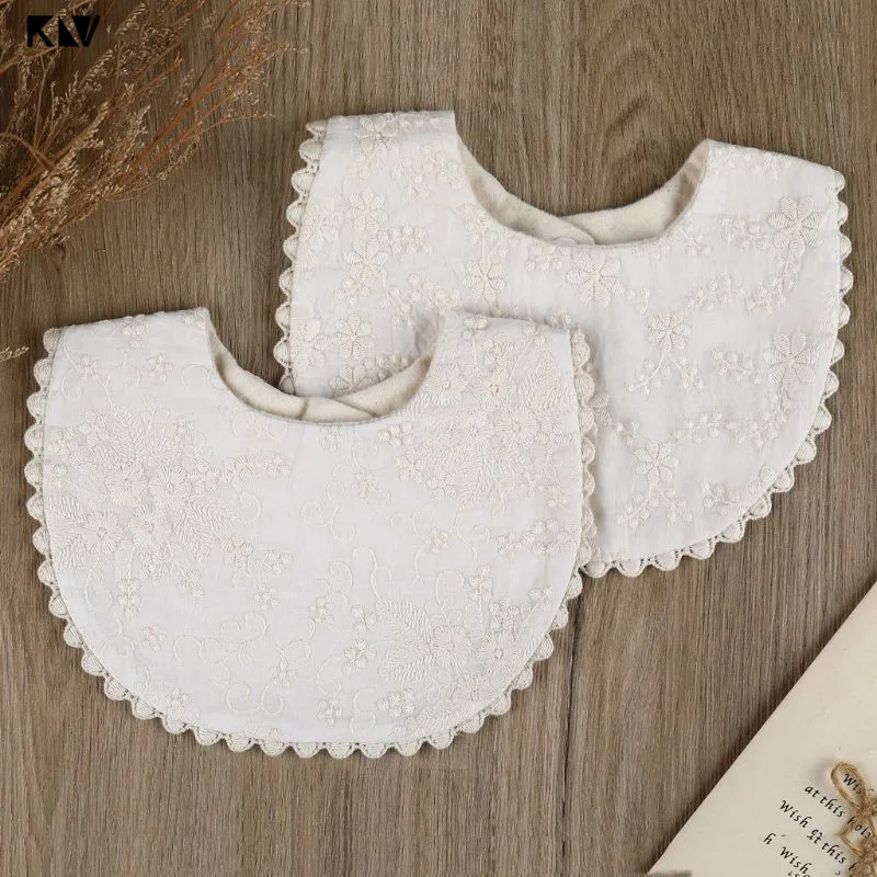 1pc Embroidery Floral Baby Bib Adjustable Button Newborn Feeding Drooling Burp Cloths Kids Cotton Saliva Towel Bibs Baby Items