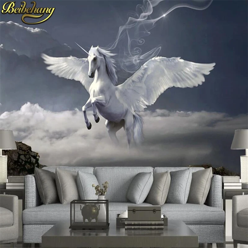 Custom White horse running Photo Mural Wallpapers Murals Wall Paper roll wallpaper for Living Room Sofa TV Background landscape